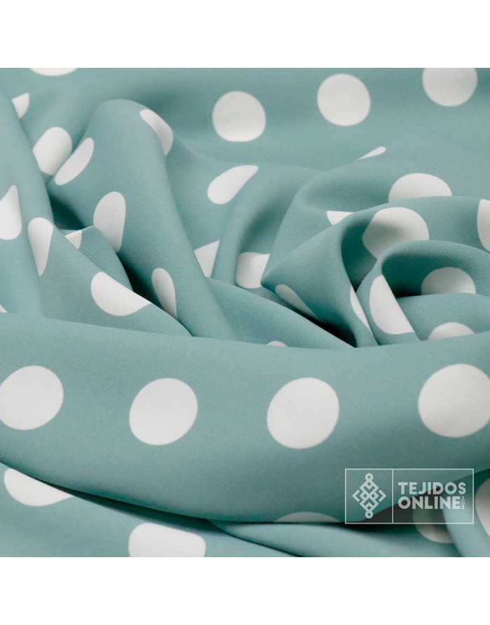 Crespón Verde Hade Lunar Blanco Lycra Big - Telas de Lunares