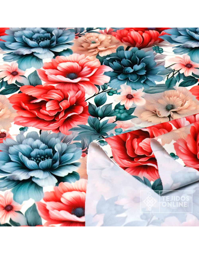 Crep Lycra Flor Rosa American - Telas de Licra en Ofertas