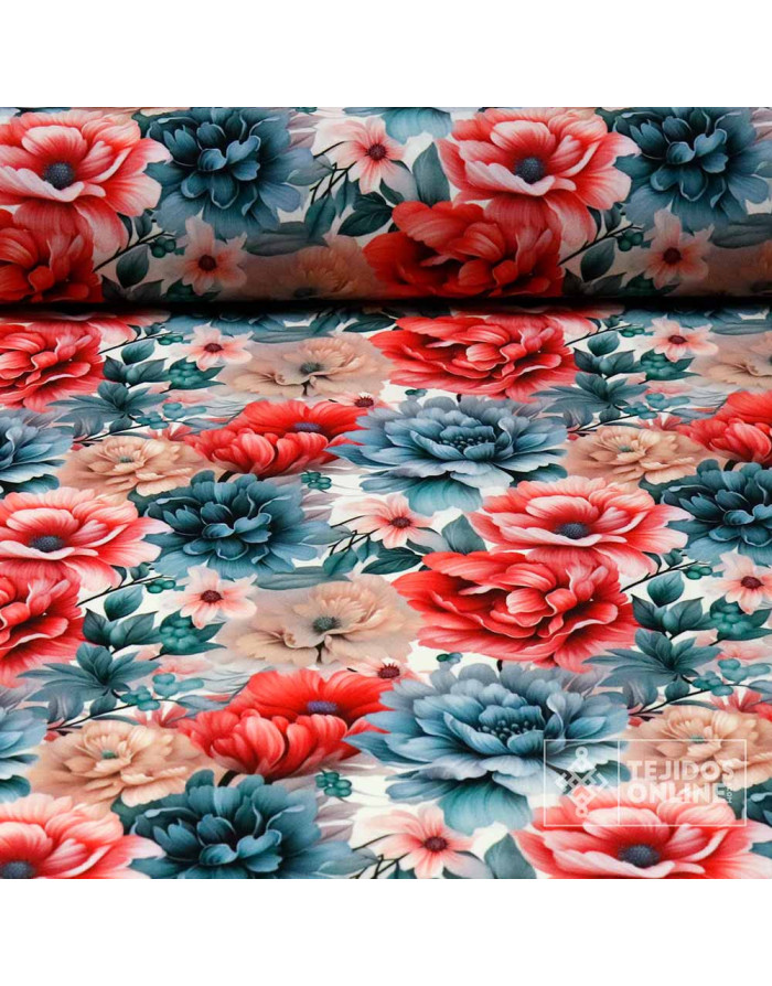 Crep Lycra Flor Rosa American - Telas de Licra en Ofertas