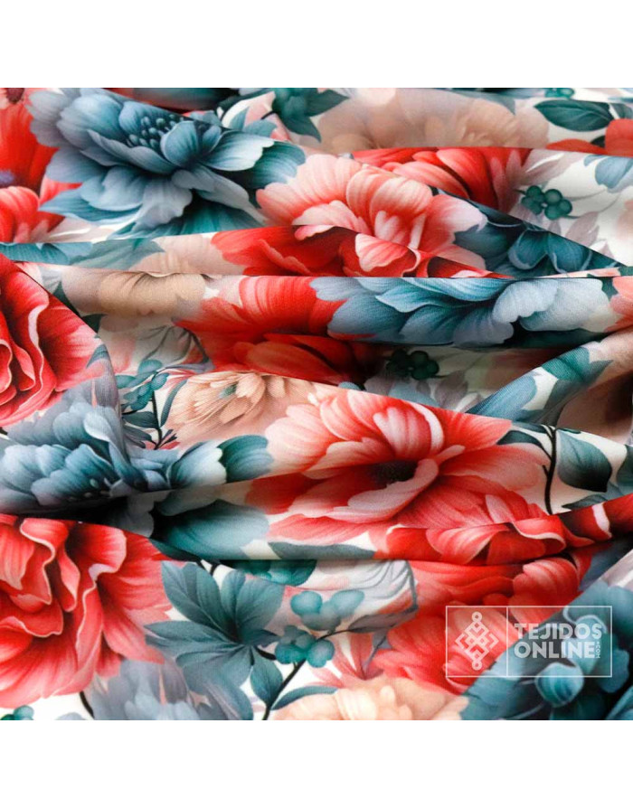 Crep Lycra Flor Rosa American - Telas de Licra en Ofertas