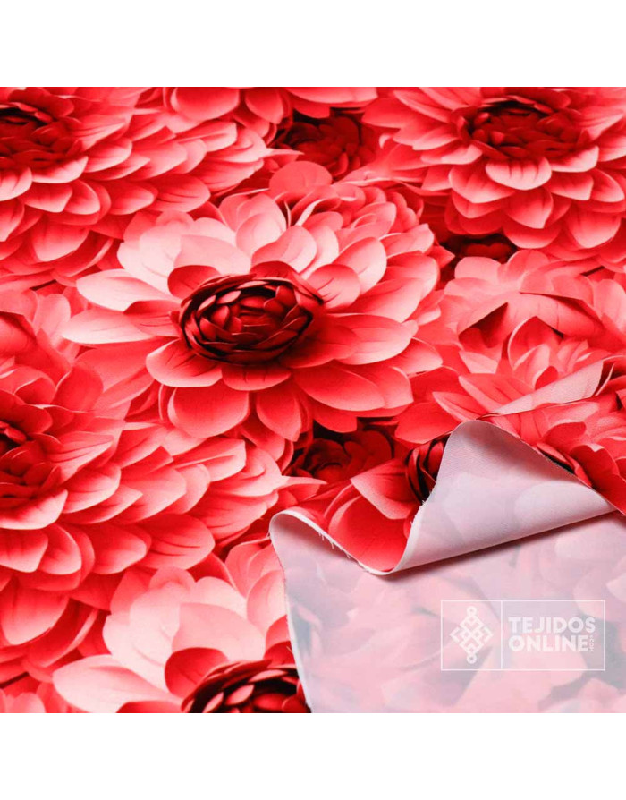 Crep Lycra Flor Roja | Telas de Flamenca Estampadas