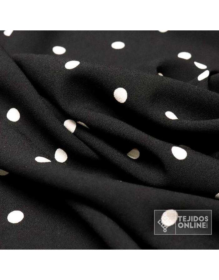 Tela Negra Lunar Beige - Telas Para Trajes de Flamenca - Lunares - Imagen 3