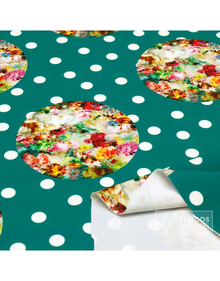 Crep Lycra Rociero Lunar Blanco - Telas Estampadas - Flamenca - Imagen 1