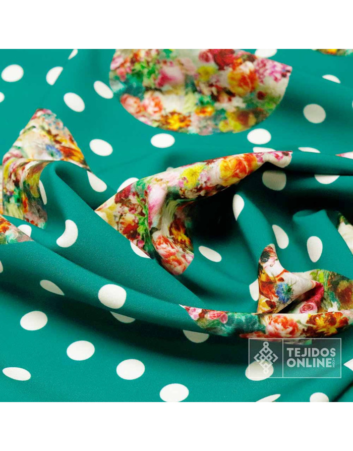 Crep Lycra Rociero Lunar Blanco - Telas Estampadas - Flamenca - Imagen 3