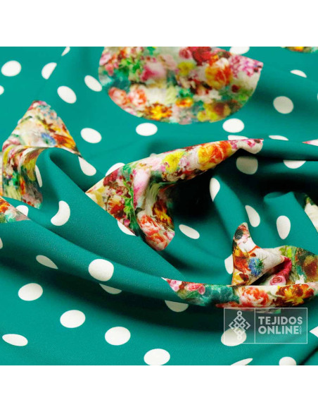 Crep Lycra Rociero Lunar Blanco - Telas Estampadas - Flamenca - Imagen 3