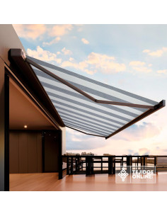 Toldo Rayas Gris Blanca Teflón - Lonas para Toldos - TelasOnline 2