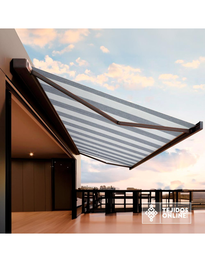 Toldo Rayas Gris Blanca Teflón - Lonas para Toldos - TelasOnline