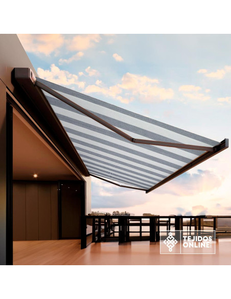 Toldo Rayas Gris Blanca Teflón - Lonas para Toldos - TelasOnline