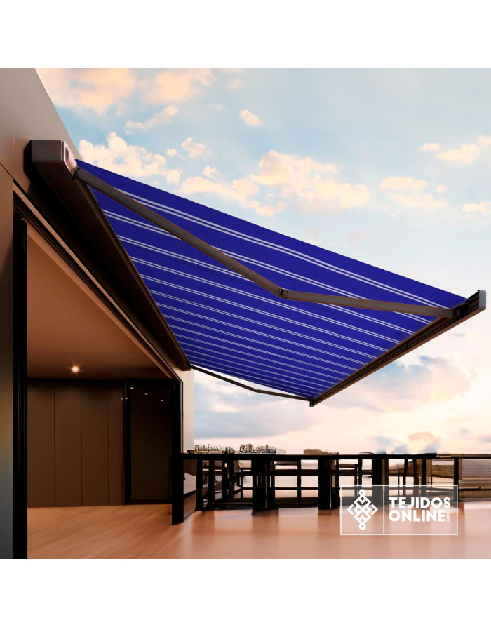 Lona Toldo Azul Rayas Blancas - Telas para Toldos - Imagen 2