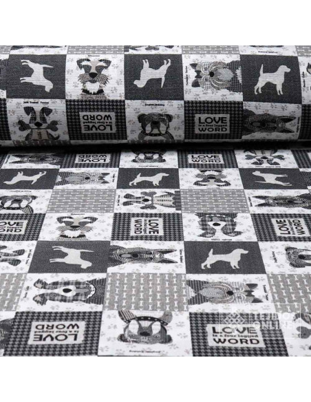 Telas de Perros - Telas de Animales - Loneta Perros Love Word
