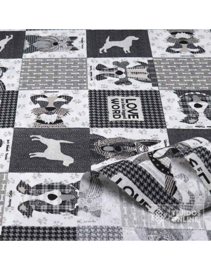 Telas de Perros - Telas de Animales - Loneta Perros Love Word