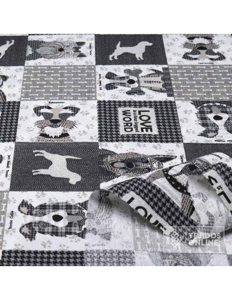Telas de Perros - Telas de Animales - Loneta Perros Love Word