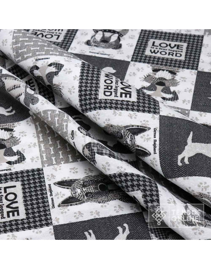 Telas de Perros - Telas de Animales - Loneta Perros Love Word