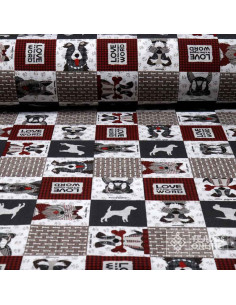 Telas de Perros - Telas de Animales - Loneta Perros Love Word