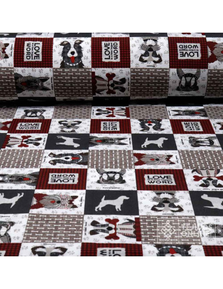 Telas de Perros - Telas de Animales - Loneta Perros Love Word - Imagen 1