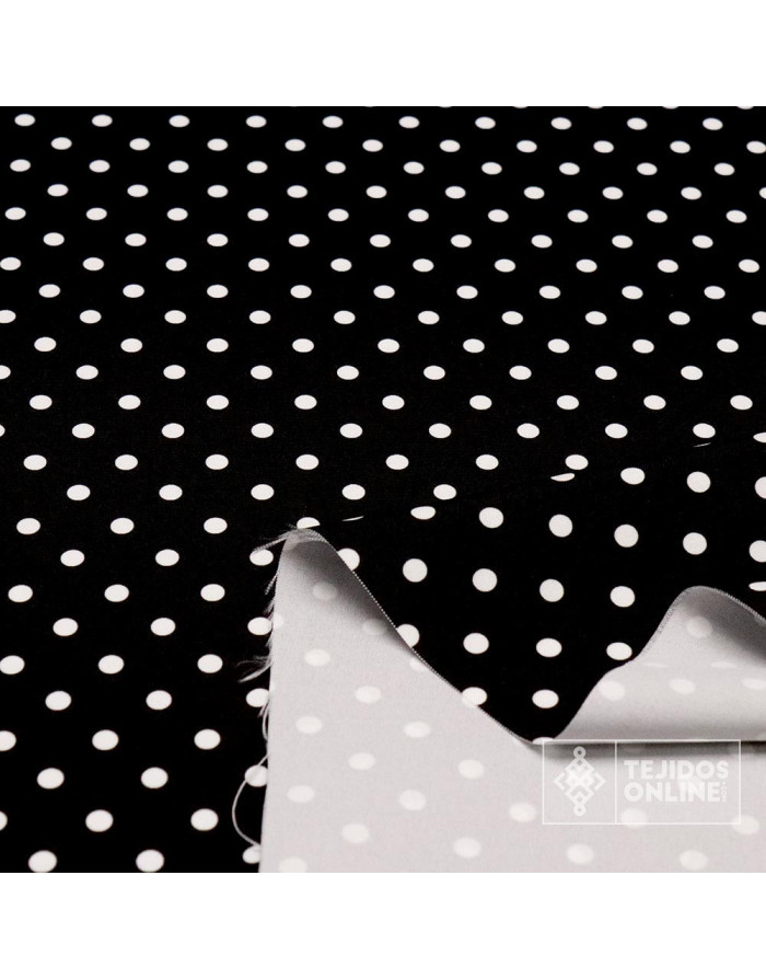 Tela Negra Lunar Blanco Lenteja - Telas de Flamenca - Tejidos
