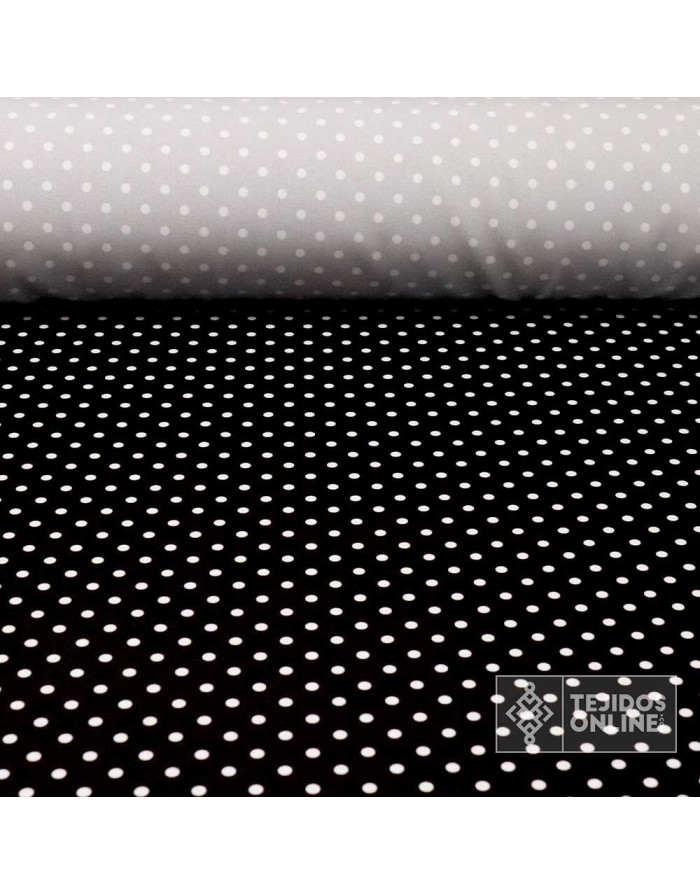 Tela Negra Lunar Blanco Lenteja - Telas de Flamenca - Tejidos
