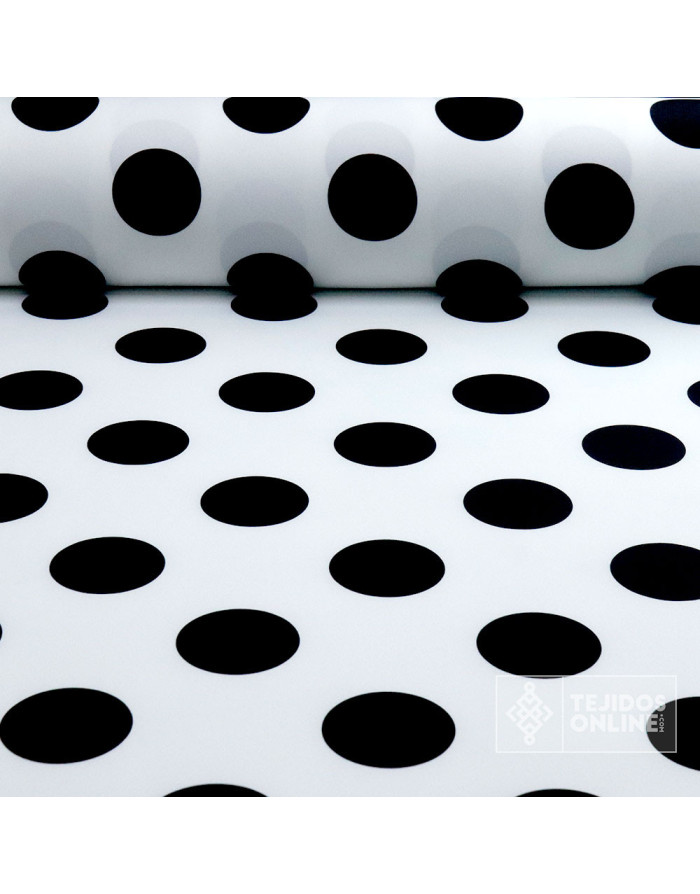 Telas de Flamenca - Tela Blanca Lunar Negro Lycra Galleta - Imagen 1