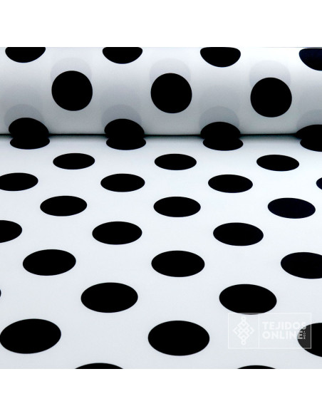 Telas de Flamenca - Tela Blanca Lunar Negro Lycra Galleta - Imagen 1