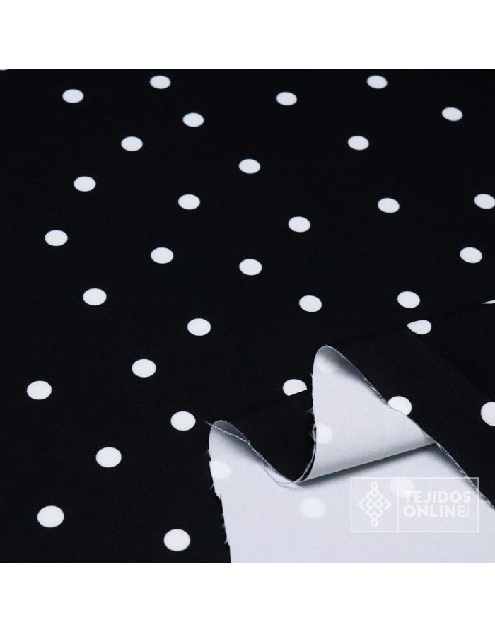Tela Negra Lunar Blanco Lycra Lenteja - Moda Flameca - Imagen 2