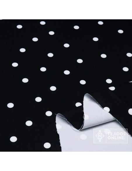 Tela Negra Lunar Blanco Lycra Lenteja - Moda Flameca - Imagen 2