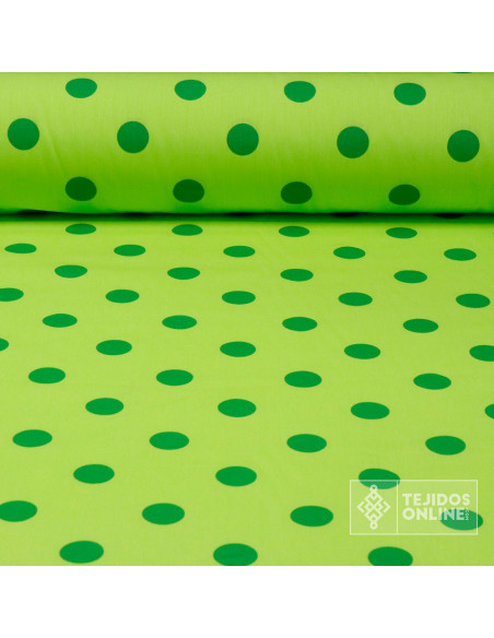 Popelín Lima Lunar Verde - Tejidos de Flamenca - Lunares - Imagen 1