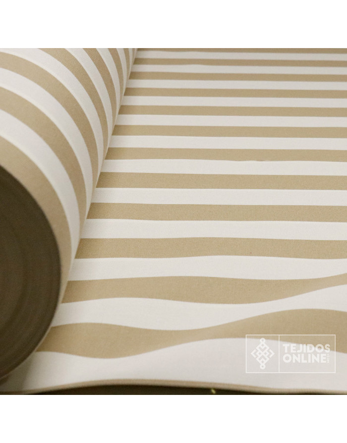 Lona Toldo Rayas Blanco y Camel  - Telas para Toldos
