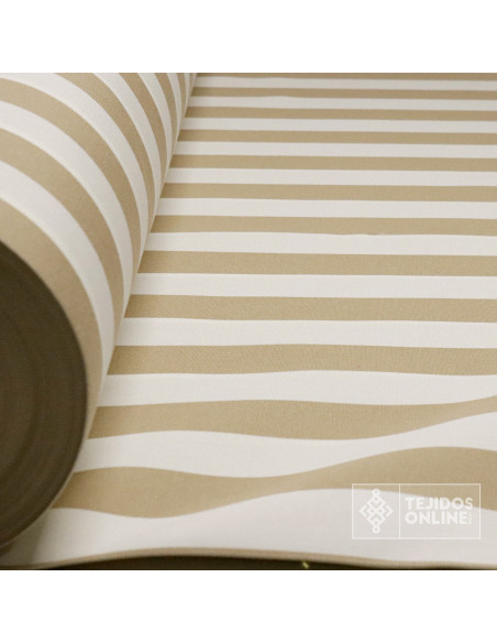 Lona Toldo Rayas Blanco y Camel  - Telas para Toldos