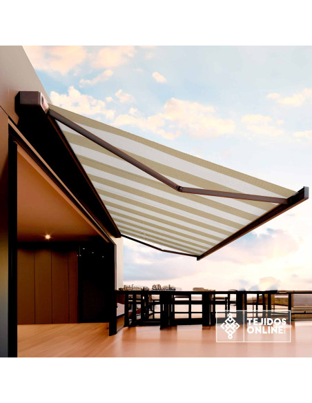 Lona Toldo Rayas Blanco y Camel  - Telas para Toldos