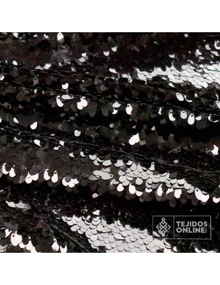 Lentejuela Negra Pétalos - Telas de Lentejuela Negra