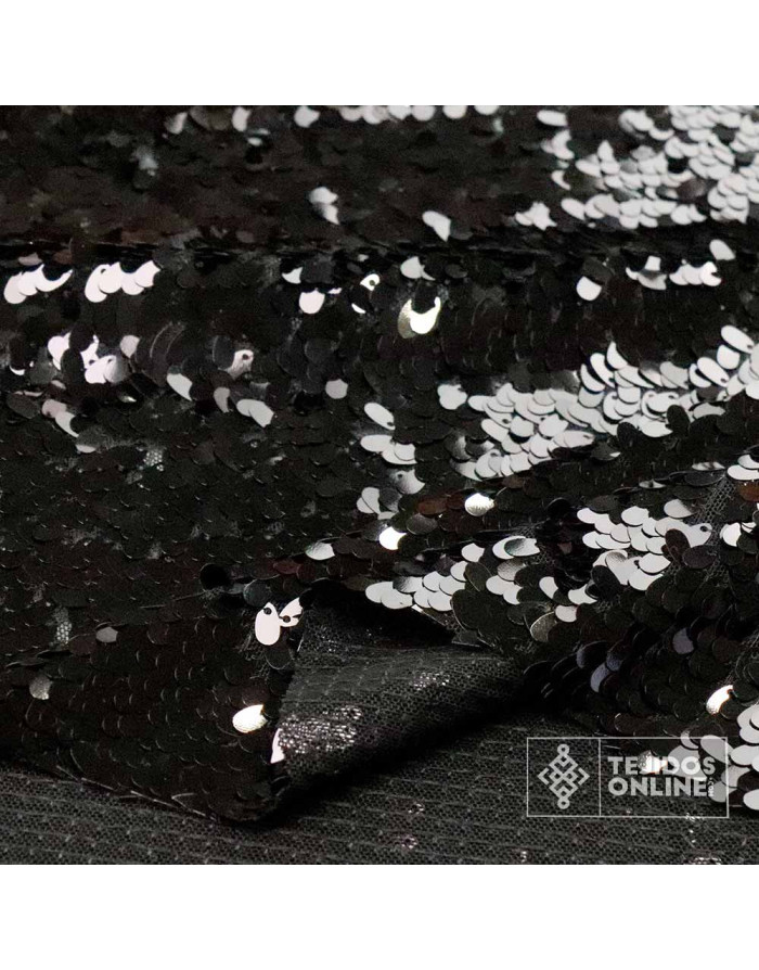 Lentejuela Negra Pétalos - Telas de Lentejuela Negra