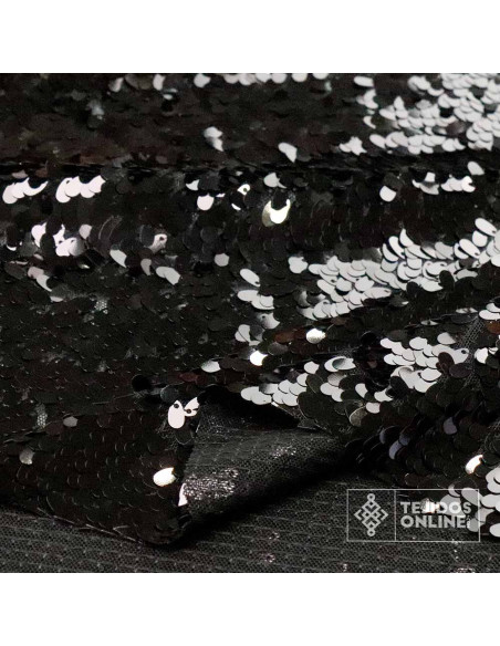 Lentejuela Negra Pétalos - Telas de Lentejuela Negra