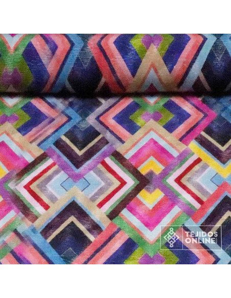 Tela de Viscosa - Viscosa Estampada Rombos Multicolor Tela de Viscosa - Viscosa Estampada Rombos Multicolor