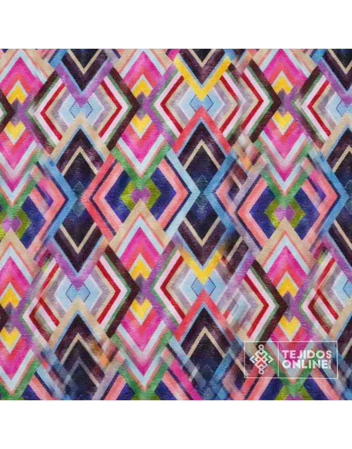 Tela de Viscosa - Viscosa Estampada Rombos Multicolor