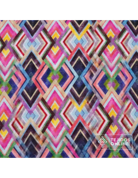 Tela de Viscosa - Viscosa Estampada Rombos Multicolor Tela de Viscosa - Viscosa Estampada Rombos Multicolor