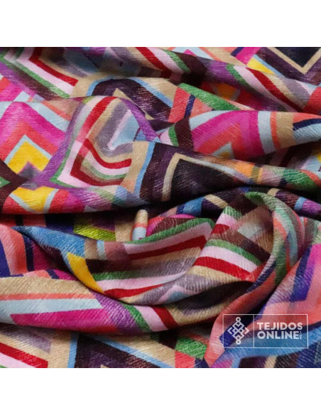Tela de Viscosa - Viscosa Estampada Rombos Multicolor Tela de Viscosa - Viscosa Estampada Rombos Multicolor