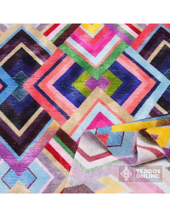 Tela de Viscosa - Viscosa Estampada Rombos Multicolor