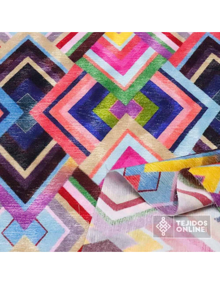 Tela de Viscosa - Viscosa Estampada Rombos Multicolor Tela de Viscosa - Viscosa Estampada Rombos Multicolor