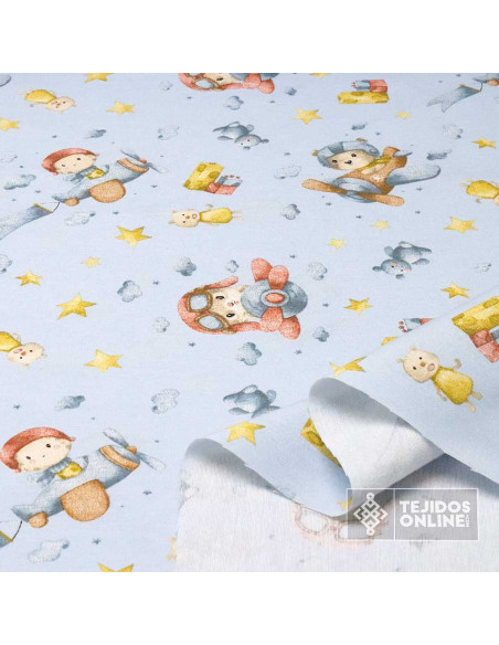 Loneta Avionetas Oso Infantil  | Telas Infantiles | Mejor Precio