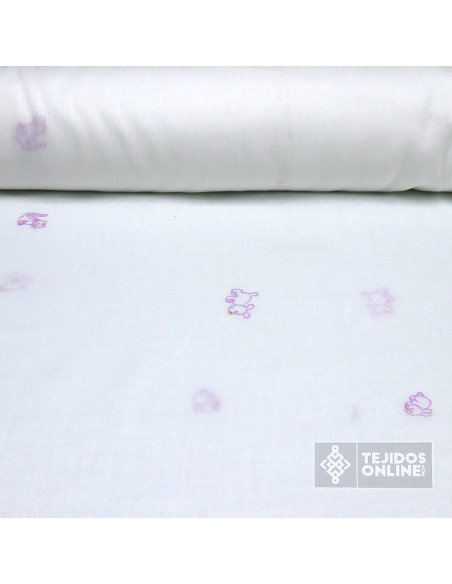 Visillo Infantil Animales Malva  - Tela de Visillo Infantil