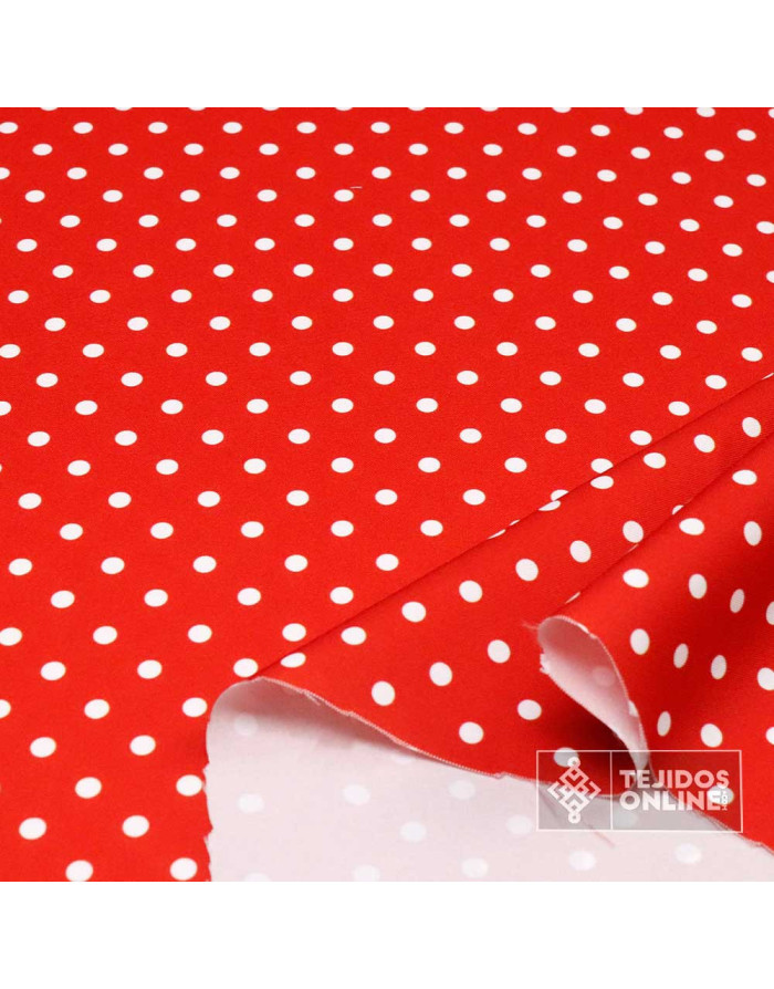 Tela Roja Lunar Blanco Lenteja - Telas para Bailes - Imagen 2