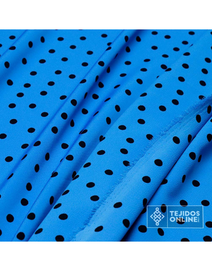 Crespón Azul Lunar Negro  | Telas de Flamenca