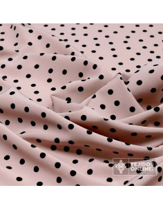 Telas de Flamenca - Crespón Rosa Empolvado Lunar Negro 2