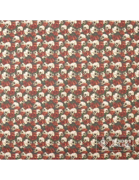 Algodón Calavera y Rosas