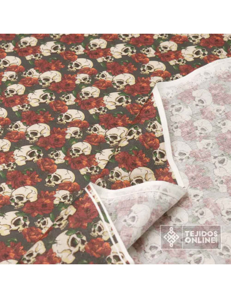 Algodón Calavera y Rosas