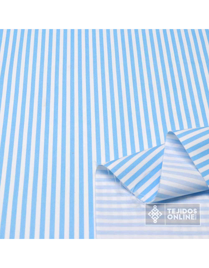 Popelín Rayas Celeste Fina - Imagen 2