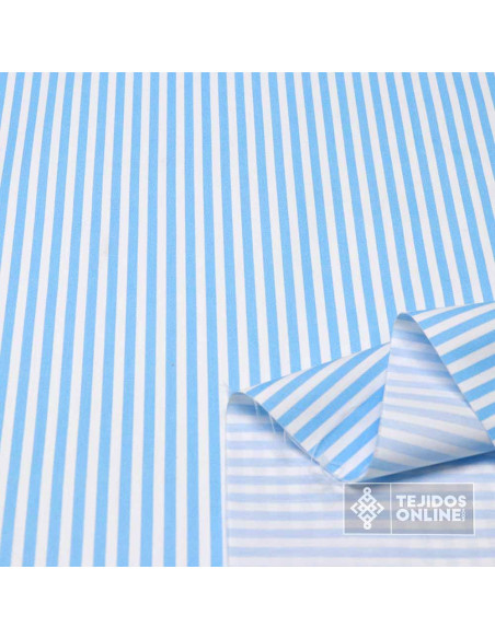 Popelín Rayas Celeste Fina - Imagen 2