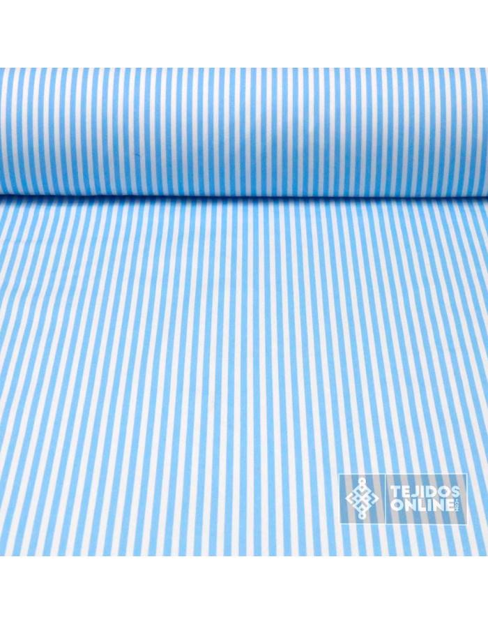 Popelín Rayas Celeste Fina - Imagen 1