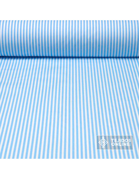 Popelín Rayas Celeste Fina - Imagen 1