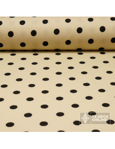 Tela Camel Lunar Negro - Lunares Beiges - Telas Flamenca - Imagen 1